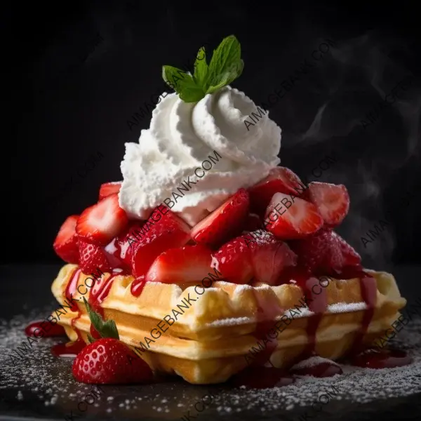 Decadent Delights: Deep Red Belgian Waffle with Whipped Cream