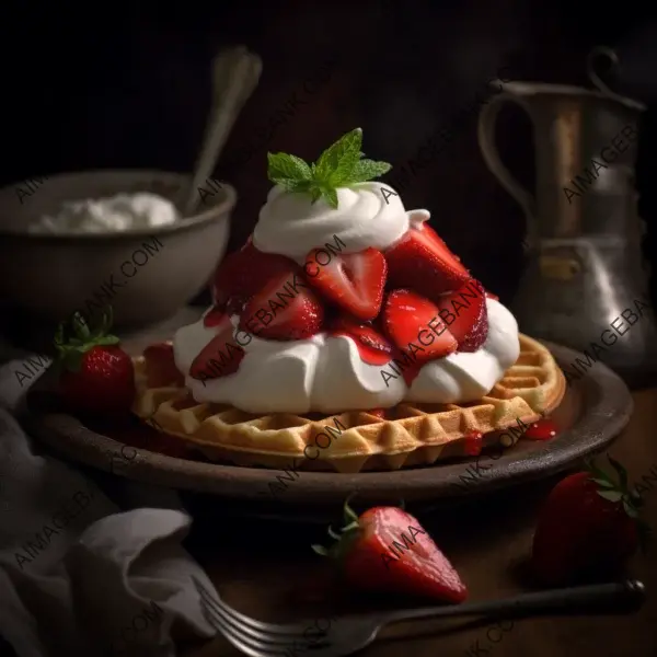 Deep Red Temptation: Fancy Belgian Waffle with Whipped Cream