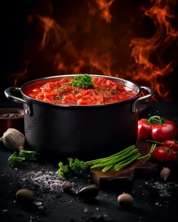 Flavorful Simmer: Red Meat Sauce in a Pot