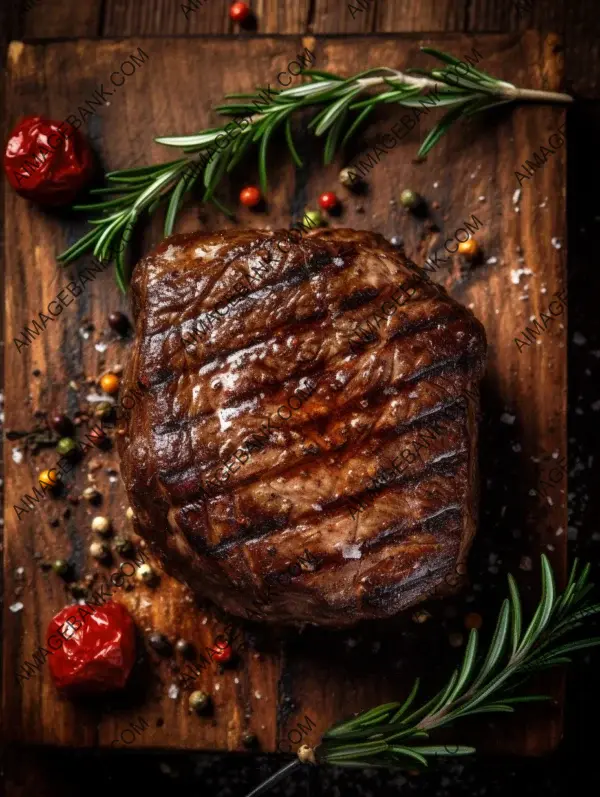 Sizzling Steak: Showcasing Grilled Perfection on a Dark Wooden Surface