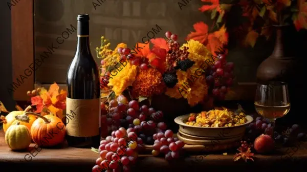 Display of Autumn Flavors: Bunches of Grapes, Pumpkins, and Berries