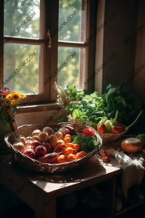 Fresh Harvest: Basket of Garden Vegetables Stands as a Captivating Display