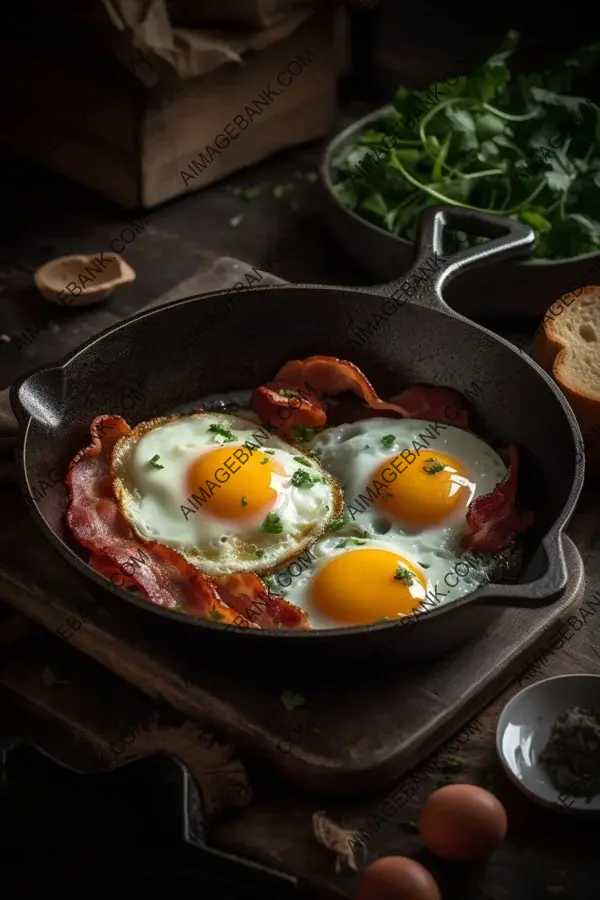 Delicious Bacon and Eggs in Pan