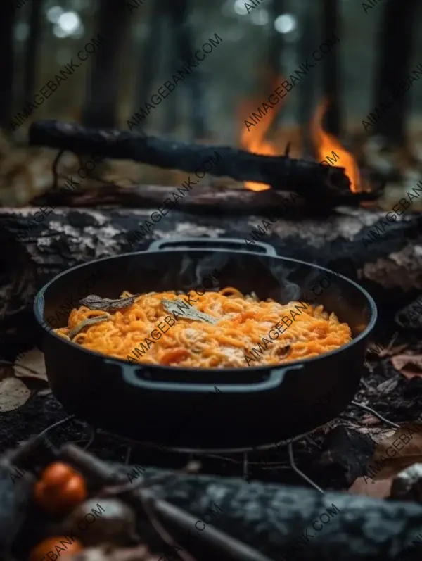 Captivating image of camping food against a forest backdrop