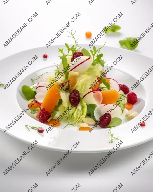 Culinary elegance: savoring a gourmet salad with shrimp and radishes through photography