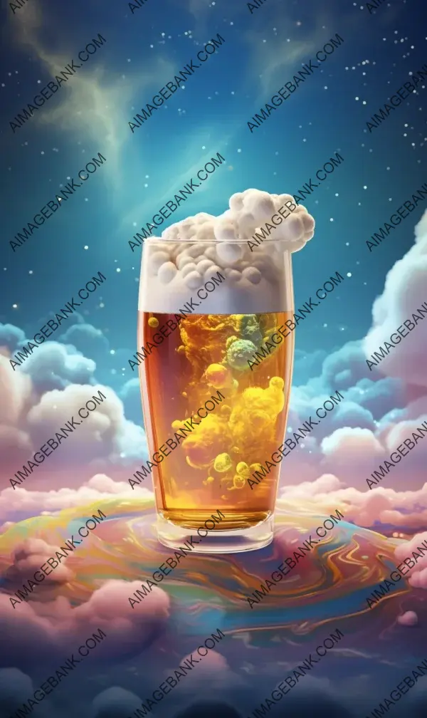 A taste of heaven: a glass of beer floating on a cloud