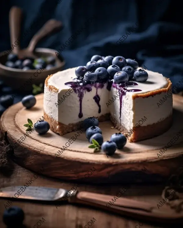 Cheesecake indulgence: a slice with blueberries in close-up