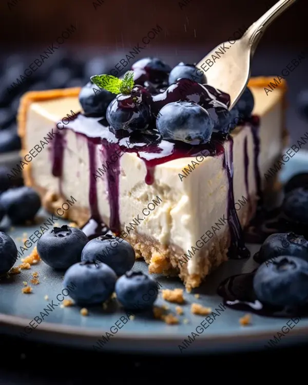 Blueberry bliss: capturing the essence of a cheesecake slice