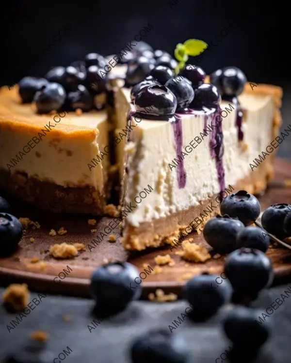 Sweet temptation: a close-up of a cheesecake slice with blueberries