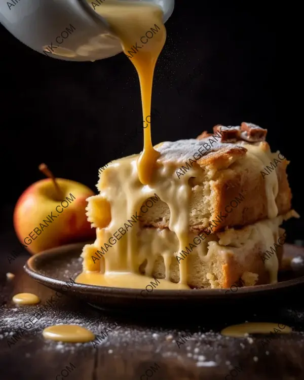 Indulging in flavors: a slice of apple pie with custard sauce