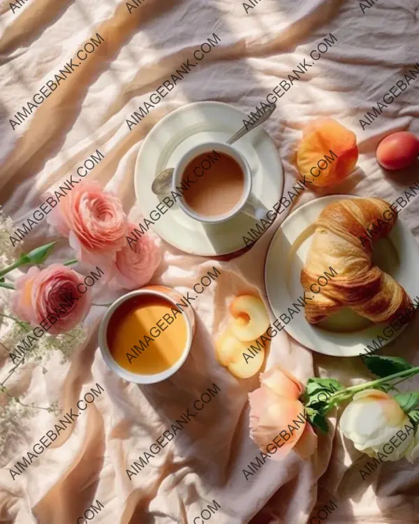 Stylish Flatlay of French-Style Breakfast with Studio Lighting