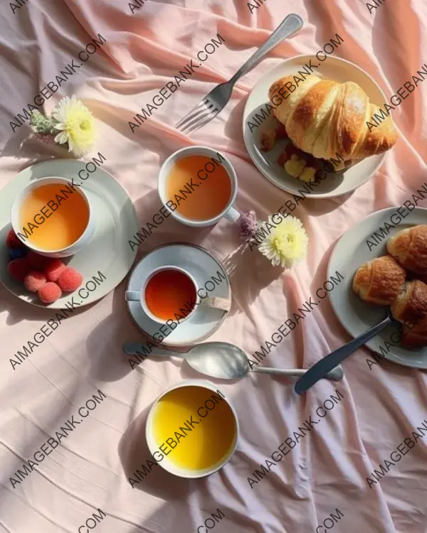 Elegant Flatlay of French-Style Breakfast with Studio Lighting