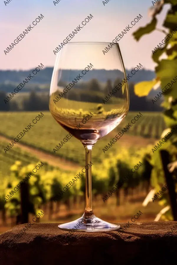 Wineglass and Wine Grape Field View