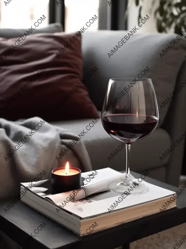 Sleek Wine Glass and Magazine on Wooden Table