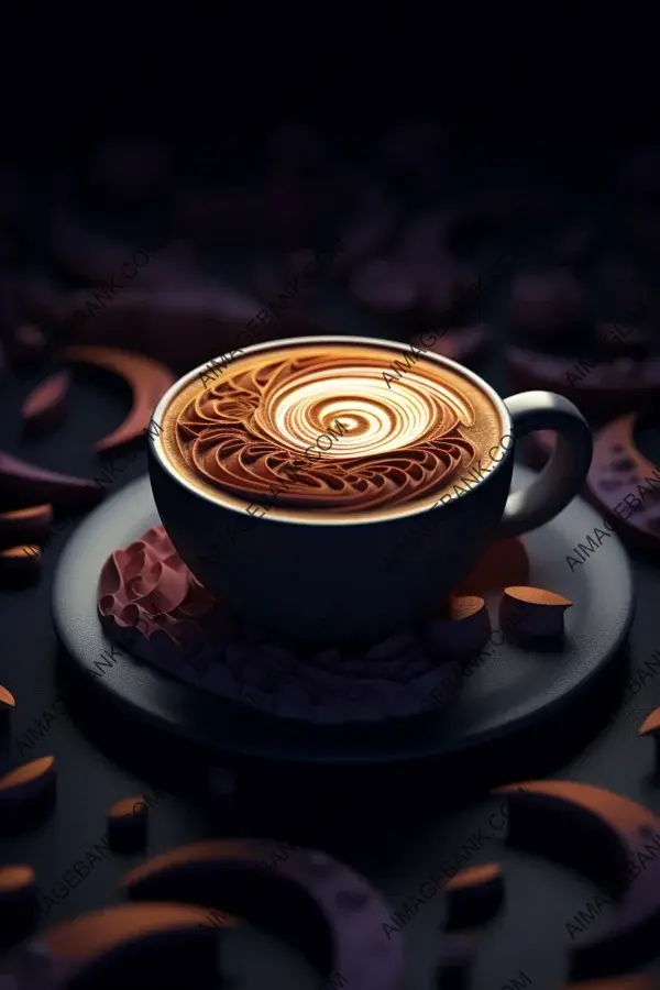 Captivating food photography showcasing kirigami latte art with cinematic lighting