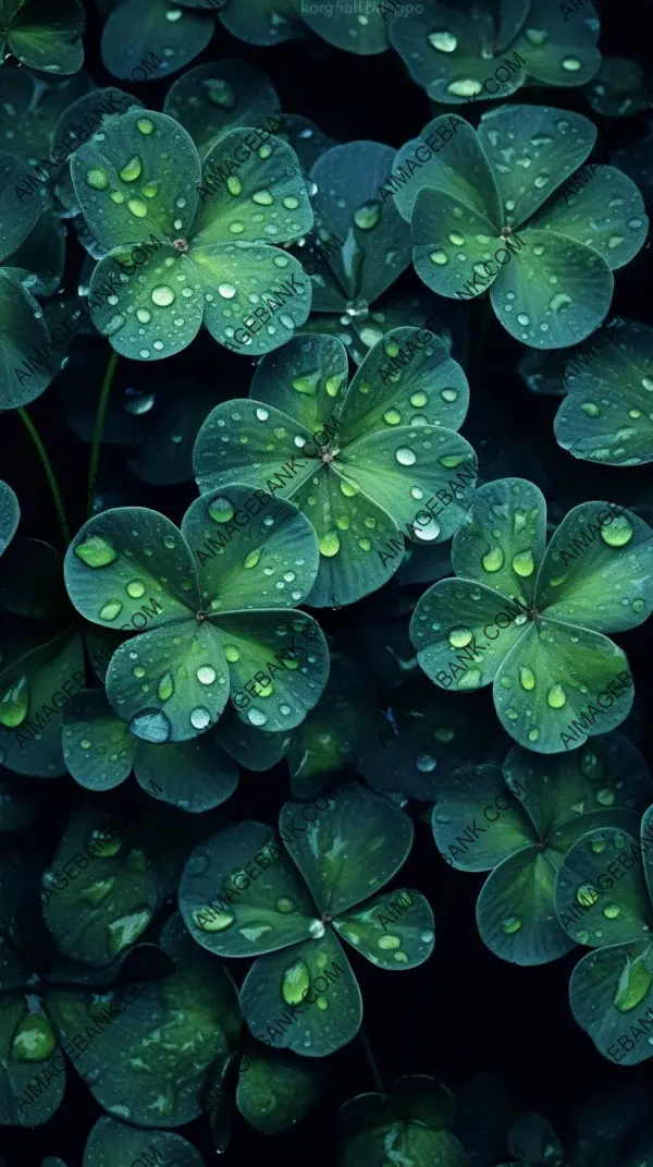 Intriguing composition featuring a bunch of clover leafs surrounded by droplets