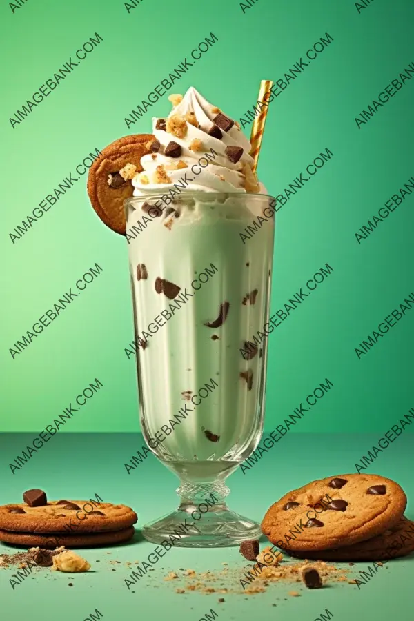 Intriguing composition featuring food photography of mint chocolate chip milkshake