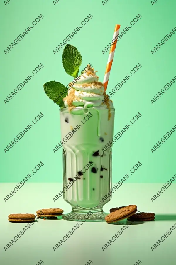 Mesmerizing image capturing the deliciousness and fun of mint chocolate chip milkshake