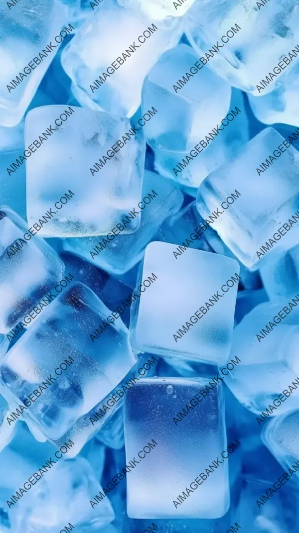 A white gradient fading down to blue adorns the full screen of ice cubes.