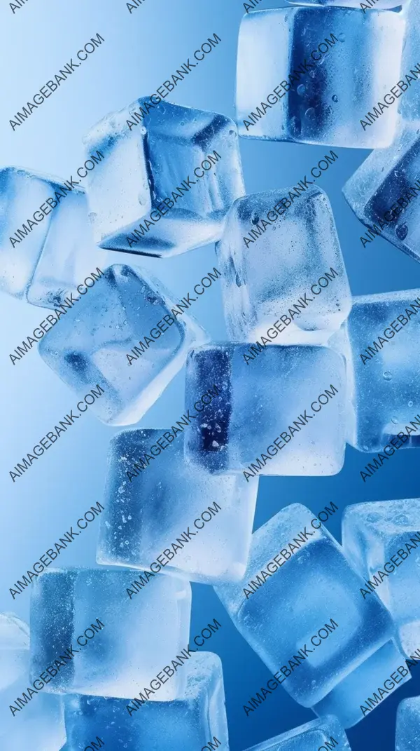 Ice cubes fill the full screen with a white gradient transitioning to blue.