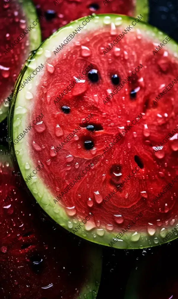 Drops surround the watermelon in the photo.