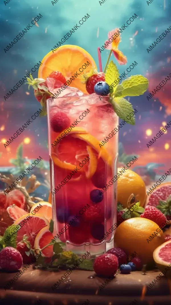 The photo of the summer cocktail captures a masterpiece with realistic photography and vibrant colors.