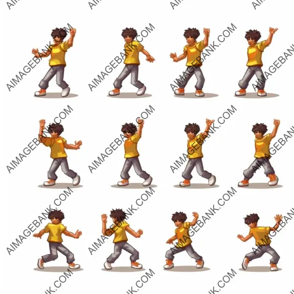 Sprite sheet showcasing a student dancing animation without background