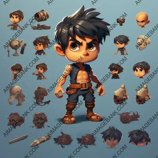 Sprite sheet featuring the high-resolution main character for a 2D beat &#8217;em up platformer game