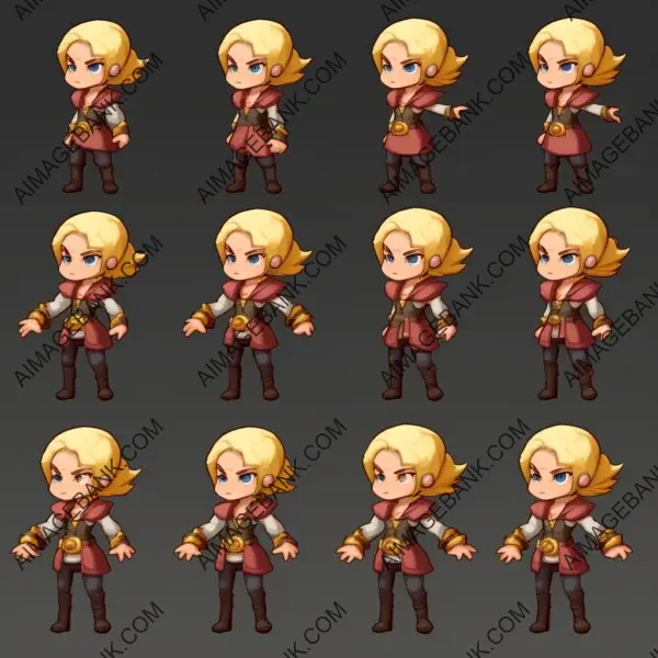 Sprite sheet of a blonde woman thief character