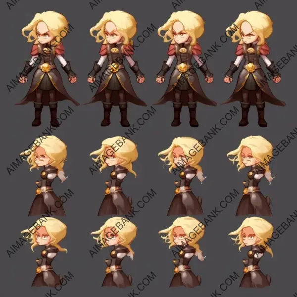 Designing a sprite sheet with a blonde woman thief character