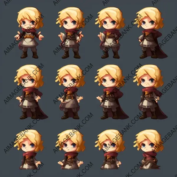 Sprite sheet featuring various animations of a blonde woman thief character