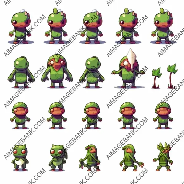 Designing a sprite sheet with a cute character wearing a frog backpack