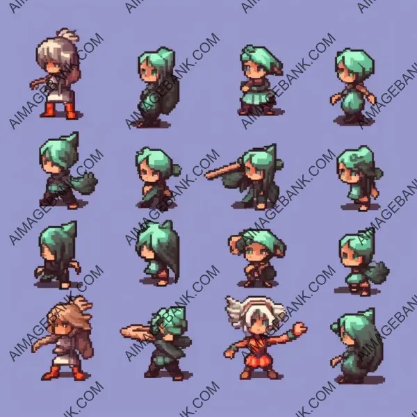 16bit character design with sprite sheet