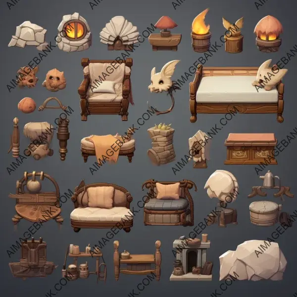 Obtain game asset sheet with fantasy props and other characters