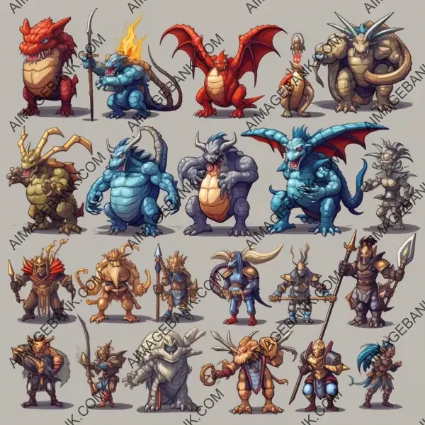 2D game sprite creatures resembling Heroes of Might