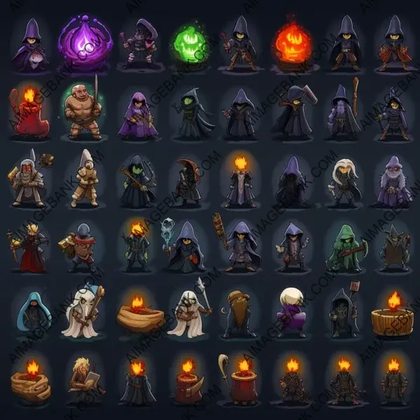 Imagine a spritesheet for a mage warrior character