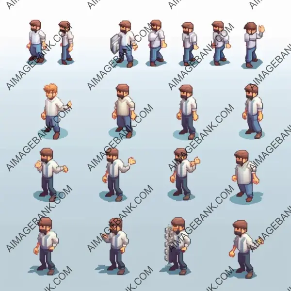 Create isometric character concept spritesheet for the same character