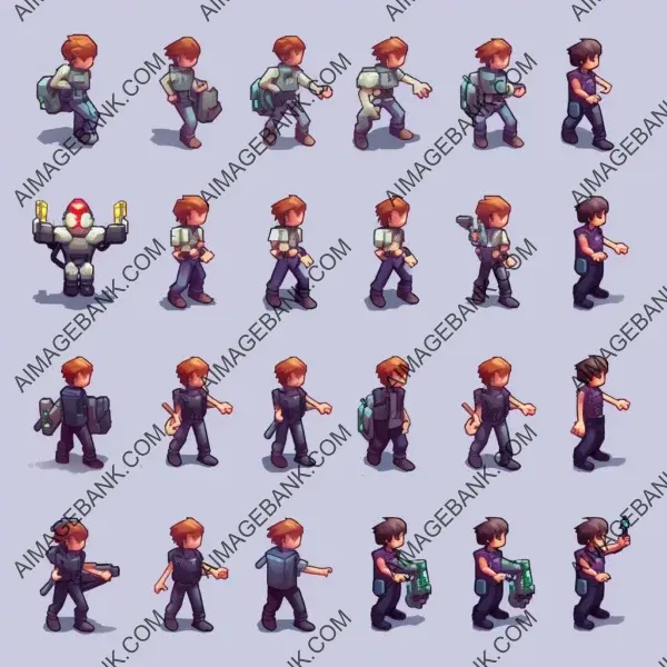 Create isometric character concept spritesheet for the same character