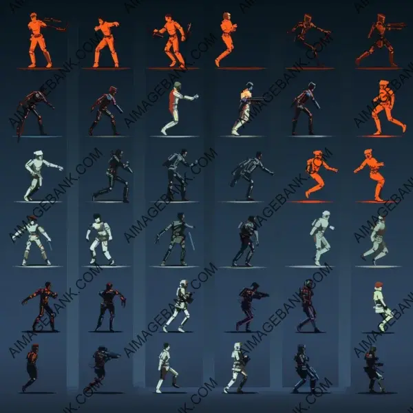 25 Frames Showing the Same Humanoid: Complete Sprite Sheet