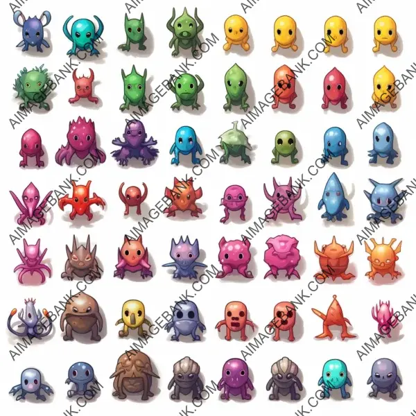 Complete Sprite Sheet: Colorful Enemy in Top-Down View