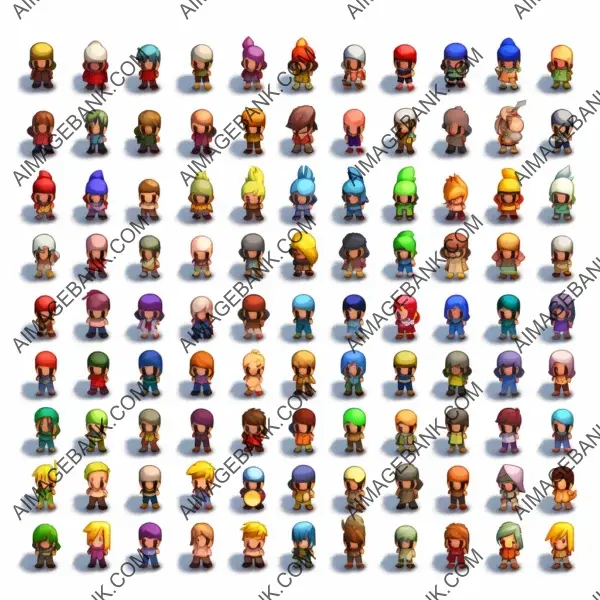 Sprite Sheet Design: Colorful Main Character in Top-Down View