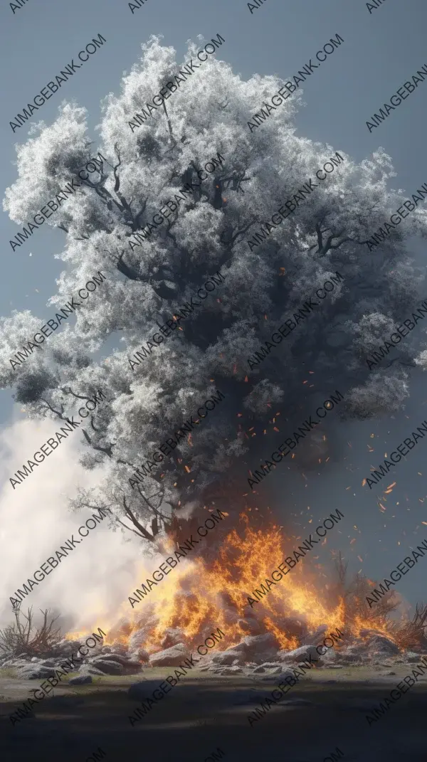 Nature&#8217;s descent: heavy 32K octane render portrays the solemn beauty of falling tree ashes