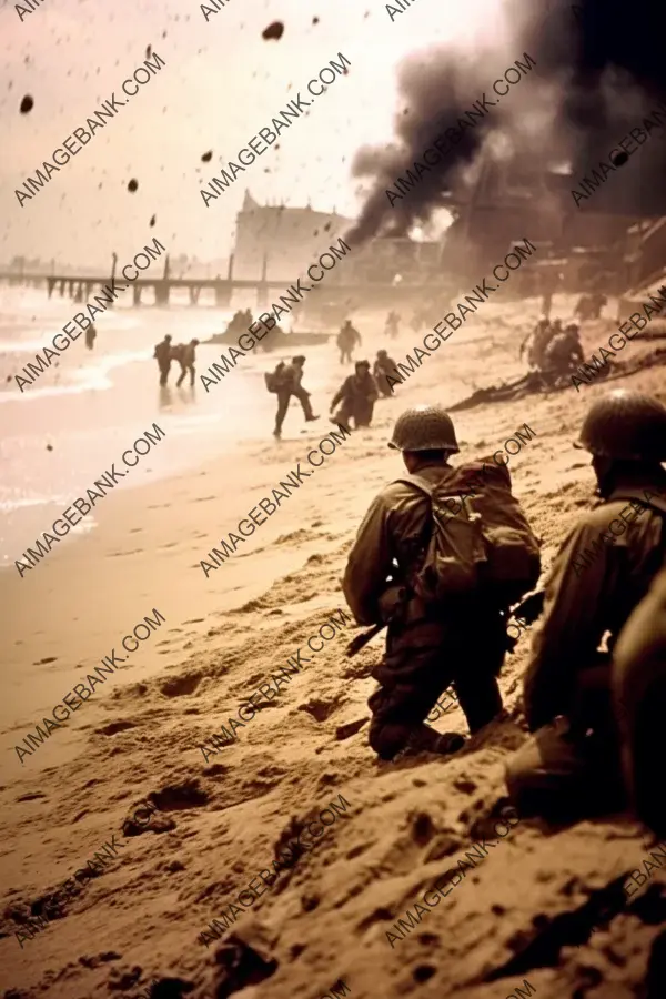 From the sea to the shore: American soldiers running up Normandy Beach in a decisive push