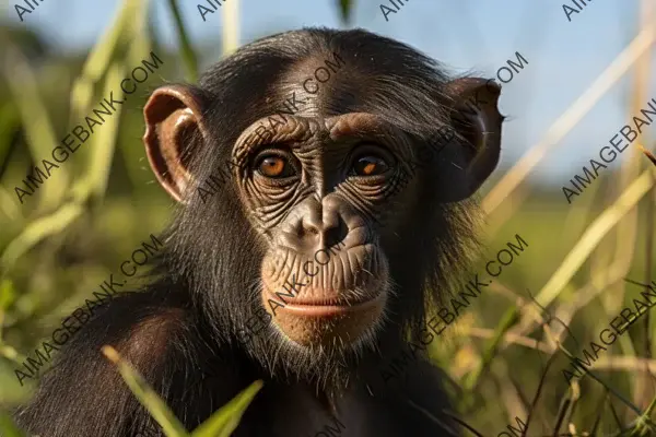 The wise gaze of bonobo in a frame