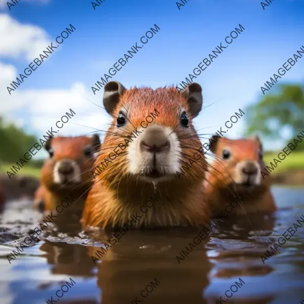 Sociable capybaras captured together in a frame