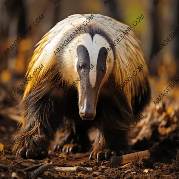 A frame for the giant anteater foraging with its tongue