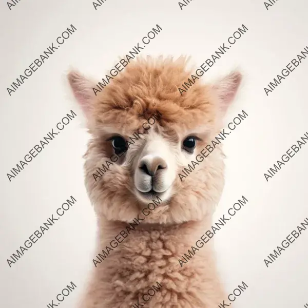 In a frame: a cute and neutral top-down view of an alpaca