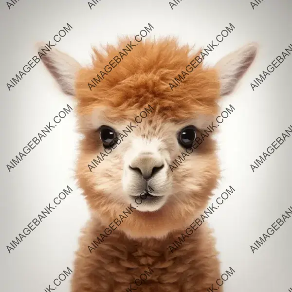 The adorable and neutral top-down view of an alpaca in a frame