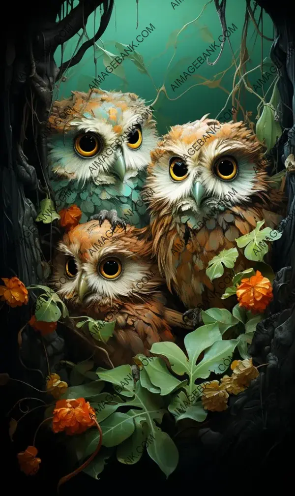 Owls in a hole, image captured as an art print