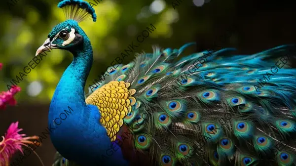 A frame for the photograph of the peacock displaying its spread feathers